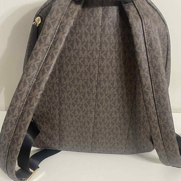 MICHAEL KORS SLATER MEDIUM LOGO METALLIC STRIPE BACKPACK BROWN GOLD - Picture 4 of 11